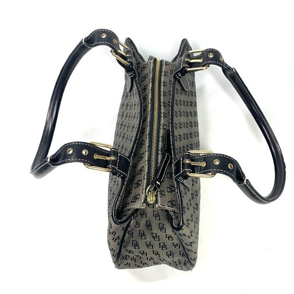 Dooney & Bourke Leather Trim Signature Buckle Satchel Grey Canvas Black Leather - Picture 9 of 13